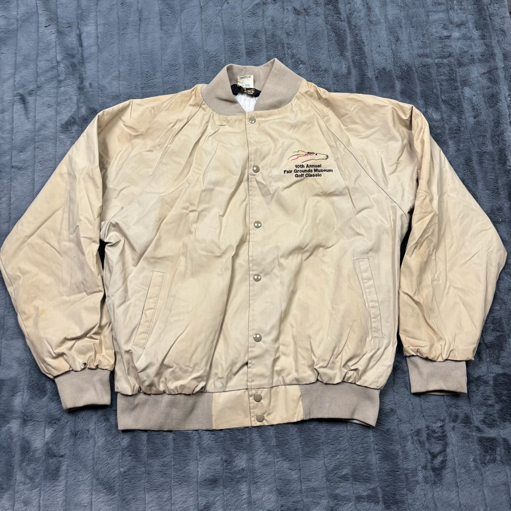 Vintage Auburn Sportswear Bomber Jacket Mens XL Tan Golf Classic Made in USA